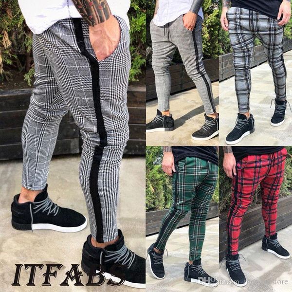 

mens plaids designer trousers spring autumn fashion pencil pants long trousers joggers pantalones, Black