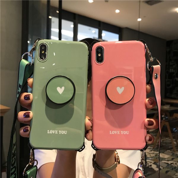 

crossbody phone cases for iphone 11 pro x xr xs max 6s 7 8plus love heart shell foldable holder stand back cover with long strap