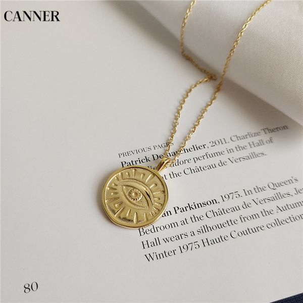 

canner 925 sterling silver gold eye pendant necklace round simple elegant necklace for women festival jewelry gift