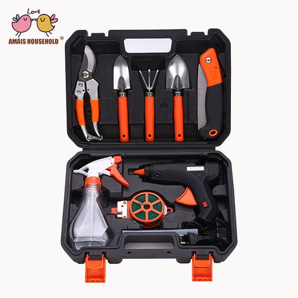 

gardening tools sets basic garden combination pruning pruner flower planting shovel spade rake fork heat melt glue gun with box wholesale
