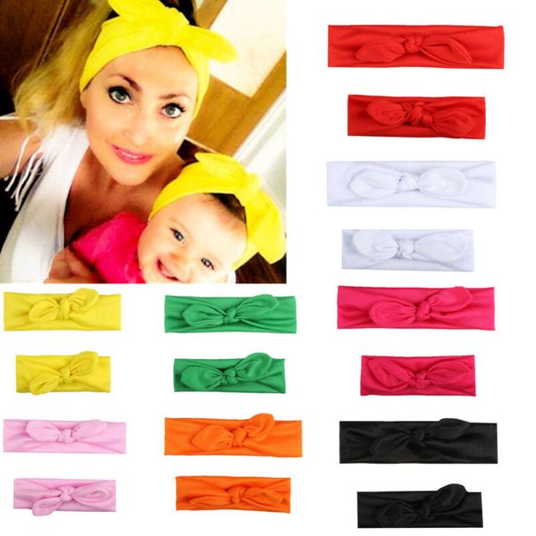 

2020 brand new 2pcs mama baby girl упругие лук knotted тюрбан группа волос оголовье головной убор твердая bowknot головная повязка, Slivery;white