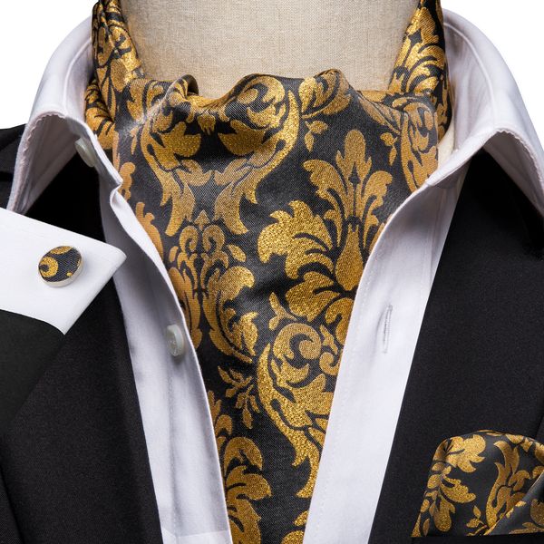 

fast shipping ascot men's classic black yellow floral cravat vintage ascot handkerchief cuffflinks cravat set for mens wedding party as, Black;blue