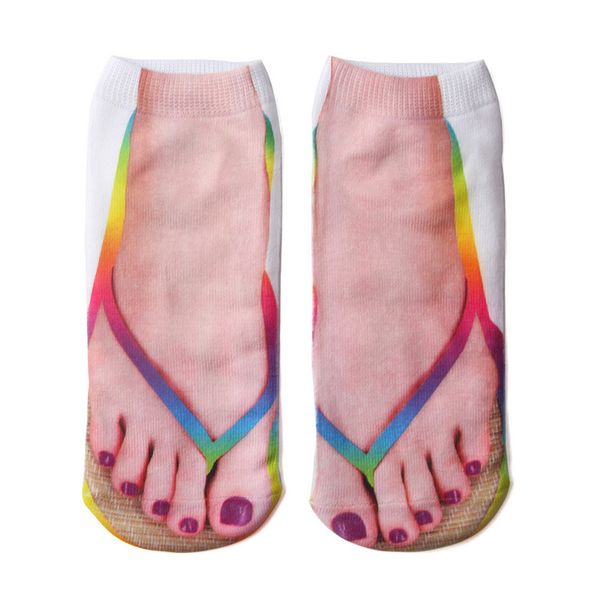 

2019 novelty funny 3d flip flops printed comfortable socks group cute rainbow nail print socks chaussette #vc12057, Black;white