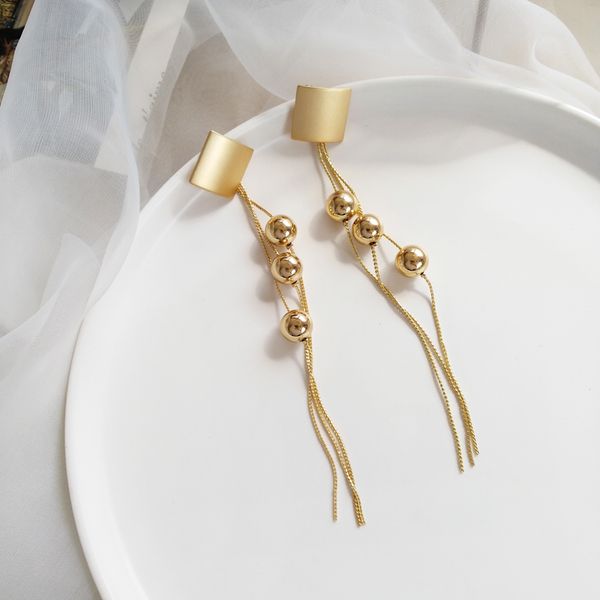 

tassel earrings long female earrings korean temperament female fashion personality clip pearl party accessories, gift, Golden;silver