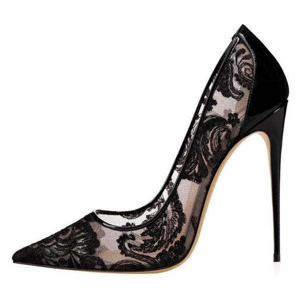 

2019 black lace high heel wedding shoes for bride stilettos women designer heels pointed toe bridal shoes in stock
