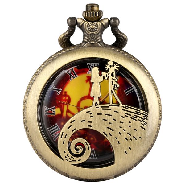 Vintage antike Uhr mit Hohlgehäuse, Albtraum-Thema, Unisex, Quarz, analoge Taschenuhren, Totenkopf-Zubehör, Halskette, Kette, Weihnachtsgeschenk215 Jahre