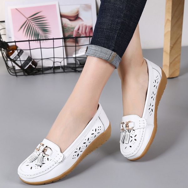 

2019 spring women ballet shoes flats cut out leather breathbale moccains women boat shoes ballerina ladies tyh67, Black