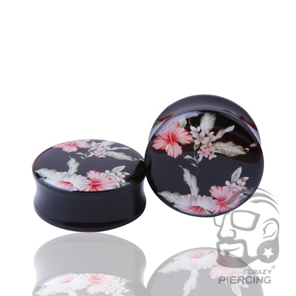 

beautiful flower ear gauge plug acrylic body piercing jewelry flesh ear tunnel fashion earring pet supplies home garden, Slivery;golden