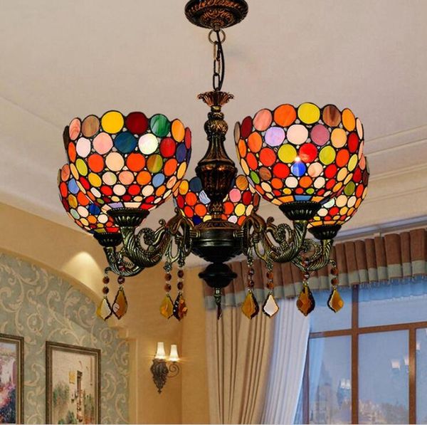 

40w*5 stained glass chandelier flower pattern white european retro living room chandelier bedroom kitchen fairy lamp can be customized tf008