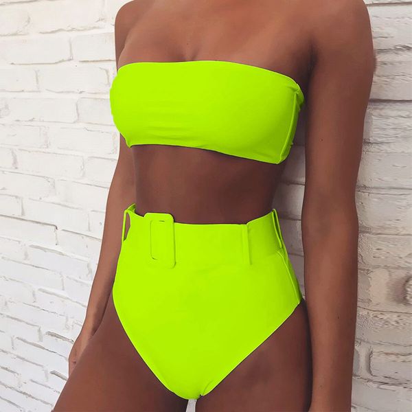 

high waist brazilian neon bikini 2019 belt swimwear women bandeau swimsuit female two pieces bathing suit summer bathers biquini