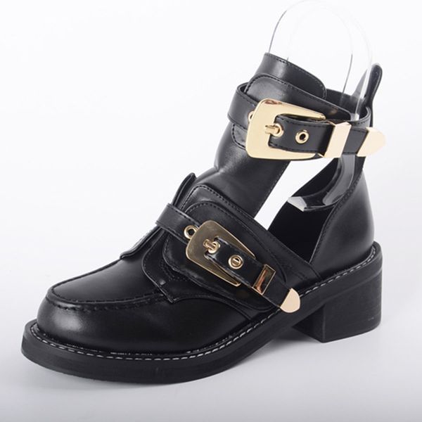 

motorcycle boots female spring 2019 new sandals boots children autumn short hollow thick with with thin woman no200, Black