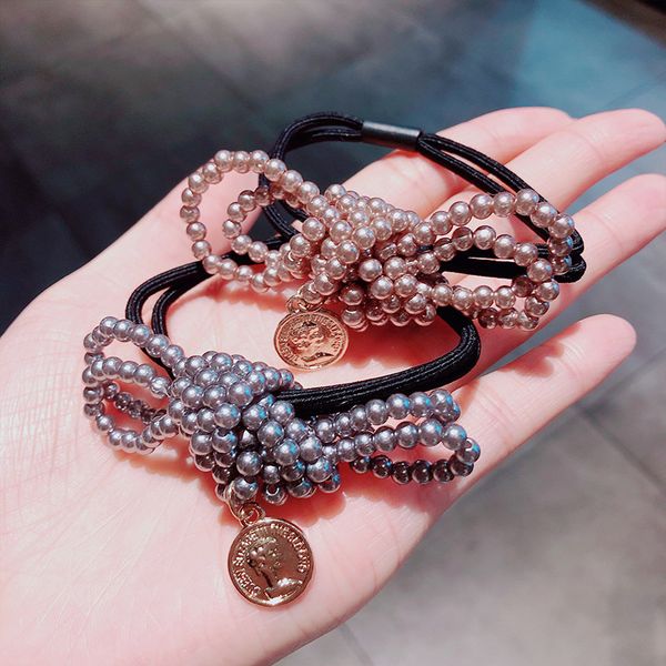 

полосы элегантный лук charm полный pearls упругие волосы для женщин держатель веревка scrunchie волос моды оголовье аксессуары, Golden;white