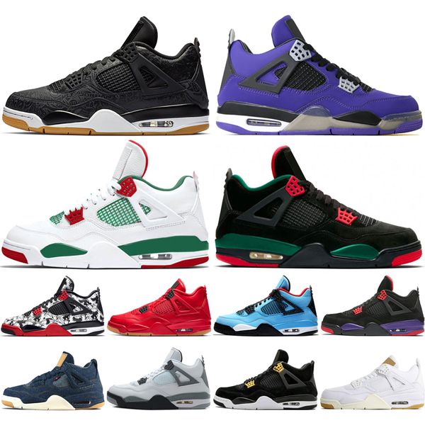 

4 tattoo singles day travis scotts raptors mens basketball shoes 4s white cement denim blue black gum men sports sneakers designer trainers