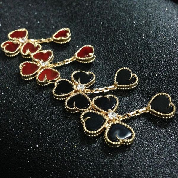 

fashion- luxury new fashion brand delicate beautiful heart shaped four leaf flowers earrings for women charm love earrings jewelry, Golden;silver