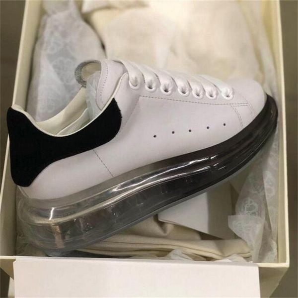 

2020 designer platform sneaker white smooth calf leather lace-up sneaker transparent oversized sole women trainers with box, Black