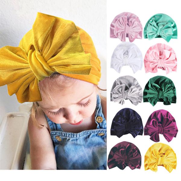 

baby kids velvet bow hat 11 colors beanie caps boys girls turban headwear hair head band wrap children hats accessories