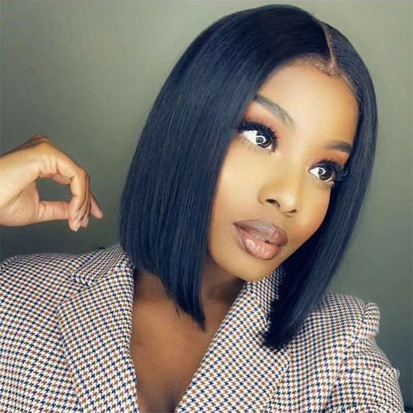 

короткие боб парик фронта шнурка человеческих волос 130% плотность бразильские прямые волосы парики предварительно сорвал натуральные волосы, Black;brown