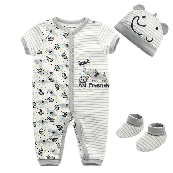 

baby girls clothing 2020 infant short sleeve newborn bodysuits sock cute cap 3pcs/set kids toddler outfits suit clothes sets y200807, White