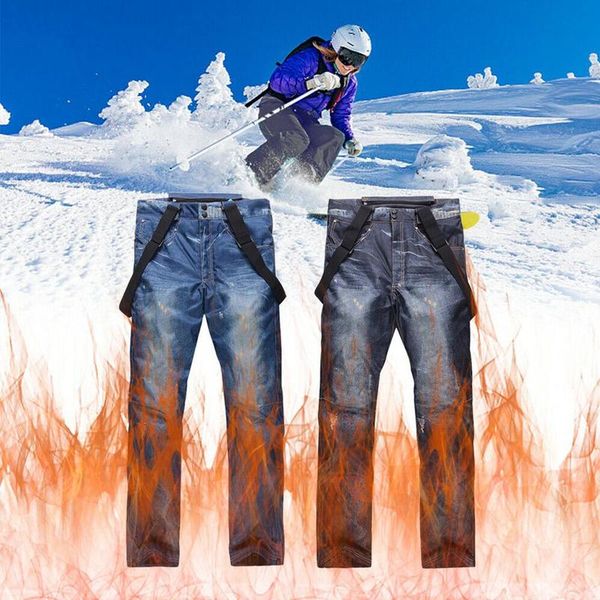 

jeans ski pants wholesale men and women outdoor windproof waterproof thick warm breathable trousers ski snowboard pants