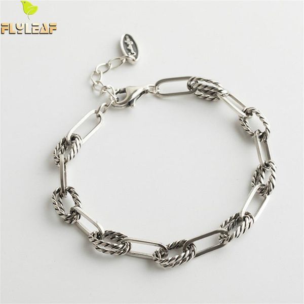 

flyleaf geometric vintage twist real 925 sterling silver bracelets for women fine jewelry bracelets & bangles personalized, Black