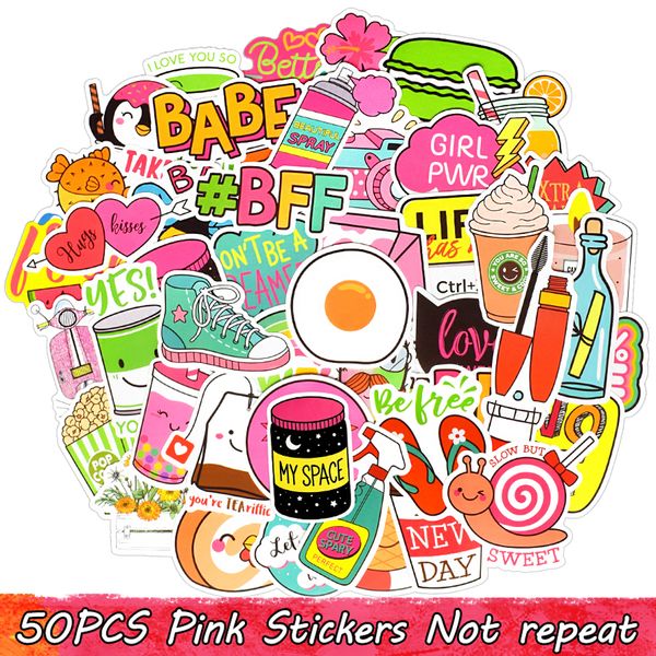 

50pcs waterproof cute pink girly vinyl stickers for lapwater bottle phone case luggage skateboard car home decor vsco party favors