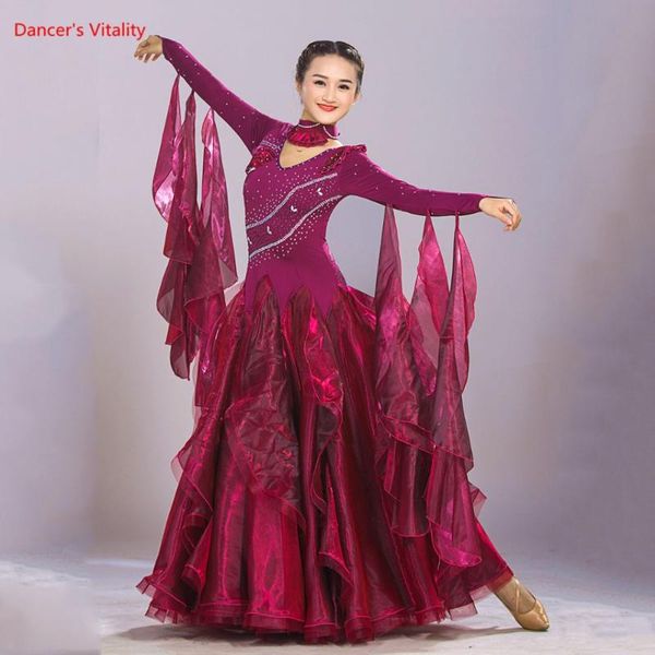 

2018 new ballroom dance dress competition costumes luxury diamond standard ballroom dance clothing tango waltz performance dress, Black;red