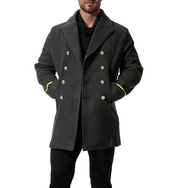 

europe and america long woolen coat men's windbreaker new autumn double breasted wool coat male fashion trench, Black