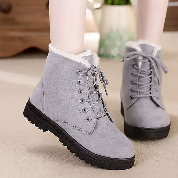 

snow boots 2019 warm fur plush insole women winter boots square high heel flocking ankle women's shoes lace winter shoes, Black