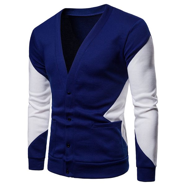 

sweater men 2019 men's two-color triangle waist fashion matching color men's sweater cardigan, White;black