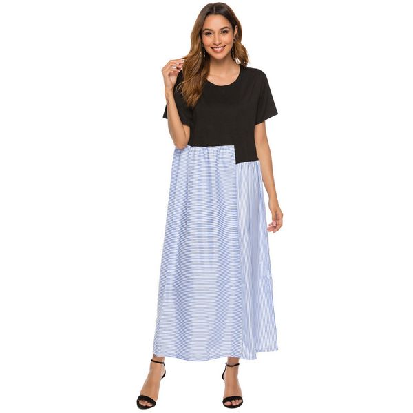 

womens designer striped stitching dress02si, Black;gray