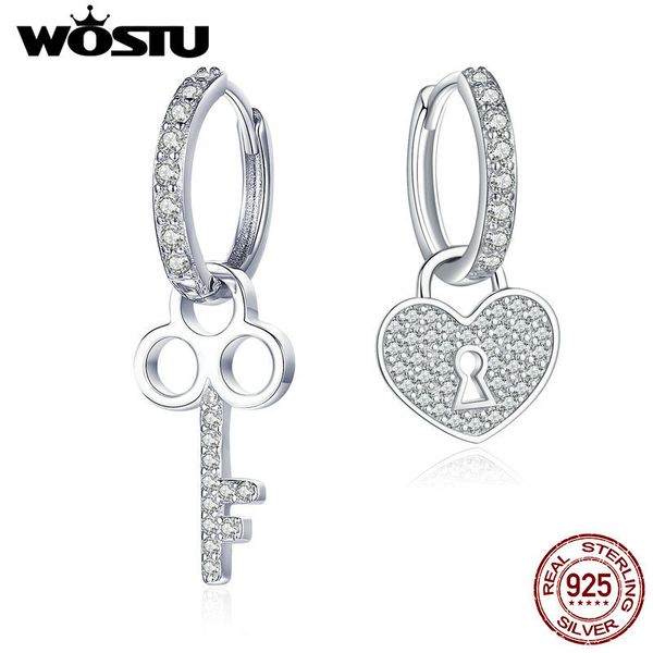 

wostu мода стерлингового серебра 925 key lock падение серьги циркон любовь сердце мотаться серьги для женщин свадебные украшения подарков cq, Golden;silver