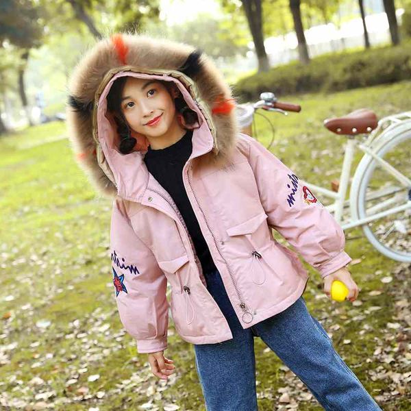 

winter duck down jacket for girls hooded winter coat 4-13 years kids snowsuit children outerwear parkas, Blue;gray