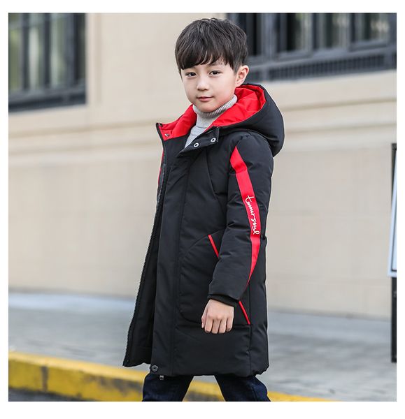 

-30 degree winter children's clothing long outerwear fashion patchwork big boys thick down cotton coats hooded jacket, Blue;gray