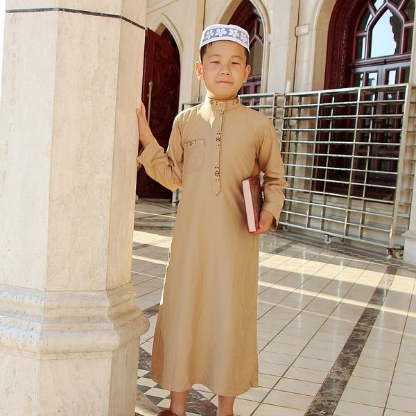 

islamic boy jubba thobe muslim clothing kaftan arab abaya eid prayer children robes kids islam for boys clothes 80-170cm, Blue;gray