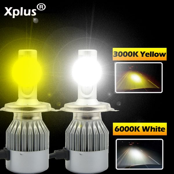 

xplus c6 yellow 2pcs*36w cob led lamp 12v 24v h1 h3 h4 h7 h8 h9 h10 h11 9 hb3 hb4 car headlight kit front light bulb fog bulb