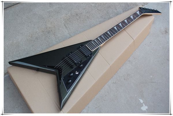 Forma de corpo preto String-thru-corpo guitarra elétrica com pescoço de bordo, hardware preto, fingerboard de joia, pode ser personalizado