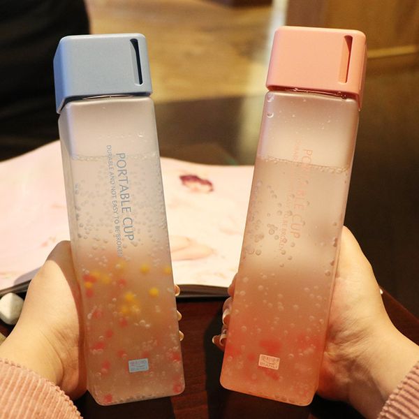 Portable Square Bottle Fruit Juice Leak-proof Travel Bottle Wood Grain Lid Cover