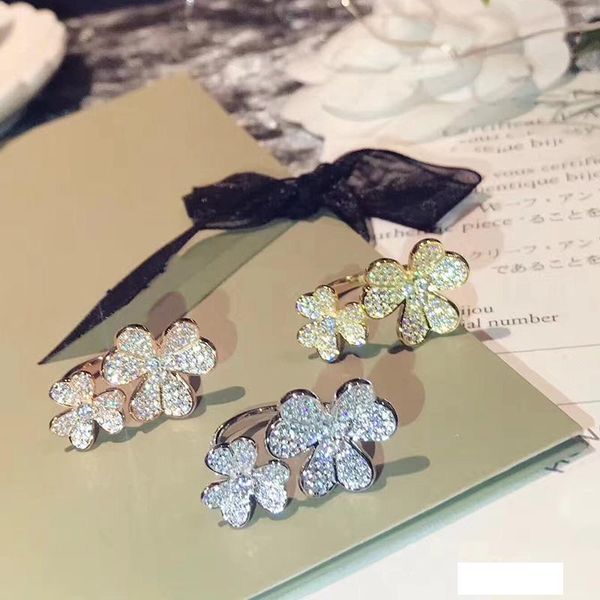 

fashion brand pure 925 sterling silver jewelry for women double flower lover rings full cz stones rings party wedding jewelry