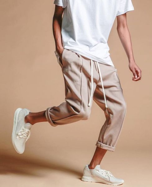 

mijko men's new fall 2020 simple british style solid color capris men's hem casual pants trend, Black