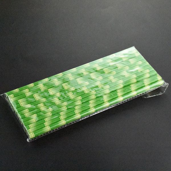 

25pcs paper straws green bamboo pattern wedding birthday party celebration supplies beverage straws lfd