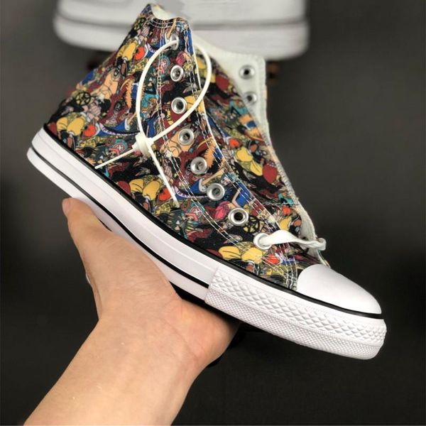 

2019 новый one piece х all stars 100 hi 1970-х годов высокий верх вулканизированная доска повседневная холст обувь черный белый высокое каче, White;red