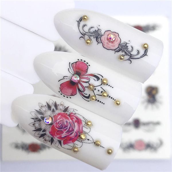

new bright rose necklace designs for nail art watermark tattoo decorations nail sticker water transfer decals decoration, Black