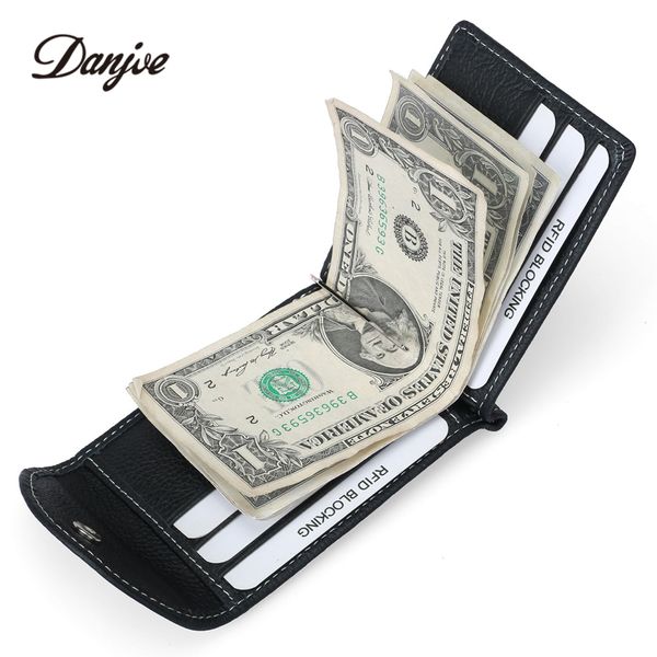 

danjue rfid men wallet short money clip genuine leather slim male card organizer minimalist carteras hombre hasp style, Black