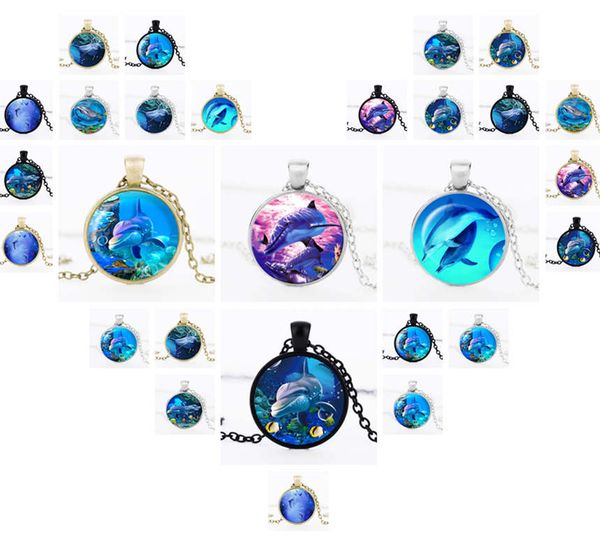 

european and american foreign trade jewelry creative time gem necklace 3d dolphin glass pendant dan336 mix order pendant necklaces, Silver