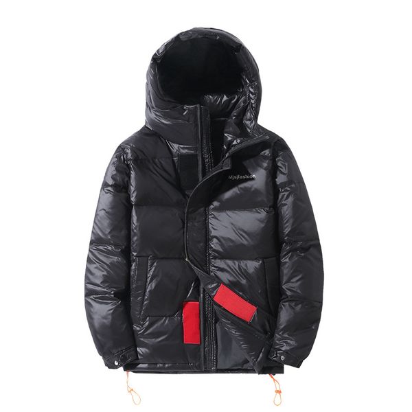 

2019 winter new bright fabric men's down jacket fashion casual hooded slim fit warm thick white duck down coat brand clothes, Black