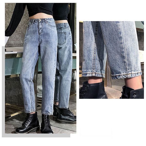

hee grand ankle-length old jeans women spring 2019 pants plus size 32 summer washed denim women jeans high waist trousers wkn622, Blue