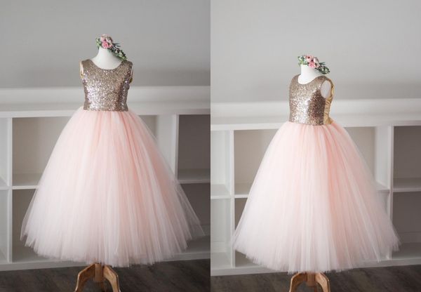 

charming rose gold sequins flower girls dresses blush tulle tutu skirt toddler jewel pageant prom formal first communion dress, White;blue