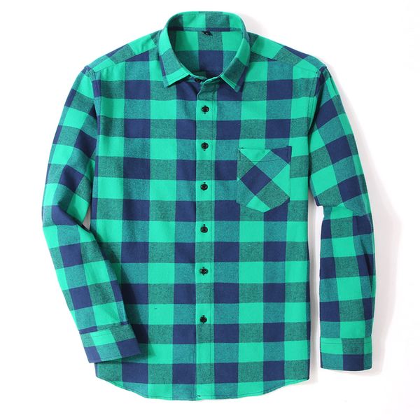 

flannel single breasted lapel casual shirt geometric soft comfortable men's plaid long sleeve cotton shirt green black plaid num, White;black
