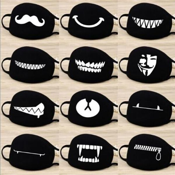 

мода мультфильм шаблон сплошной черный хлопок маска для лица милый 3d печати половина лица рот муфельные маски партии маски открытый велоспо