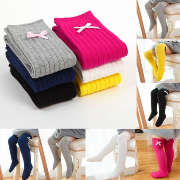 

35-45 см новые детские носки малышей девочки мини-bow knee high длинный мягкий хлопок кружево детские носки детские kniekousen meisje dropsh, Pink;yellow
